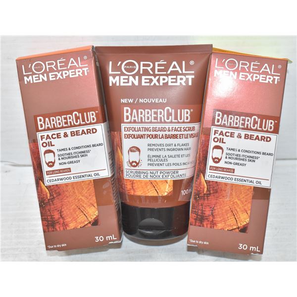 3 ASST L'OREAL MENS BARBER CLUB FACE AND BEARD OIL