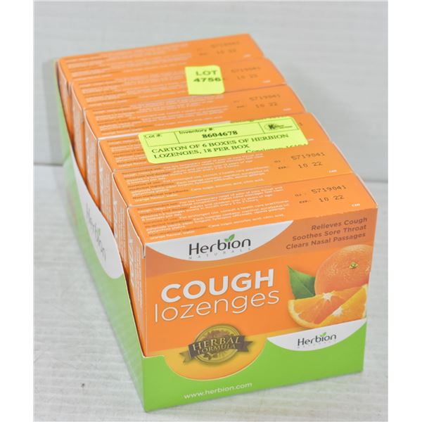 CARTON OF 6 BOXES OF HERBION LOZENGES, 18 PER BOX