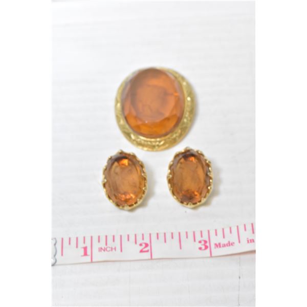 3PC CAMEO BROOCH & CLIP ON EARRINGS