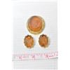 3PC CAMEO BROOCH & CLIP ON EARRINGS