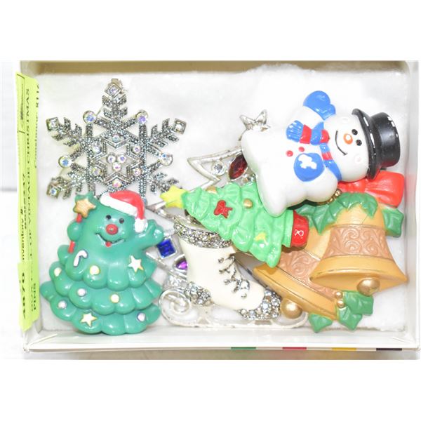 BOX FULL OF VINTAGE CHRISTMAS PINS