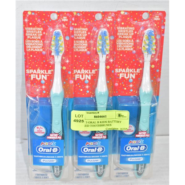 LOT OF 3 ORAL B KIDS BATTERY POWERED TOOTHBRUSES