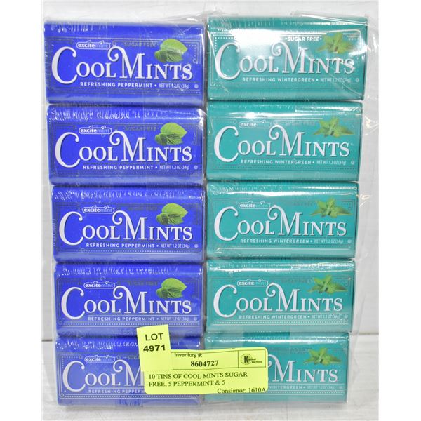 10 TINS OF COOL MINTS SUGAR FREE, 5 PEPPERMINT & 5