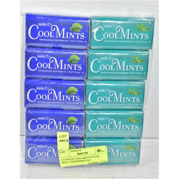 10 TINS OF COOL MINTS SUGAR FREE, 5 PEPPERMINT & 5