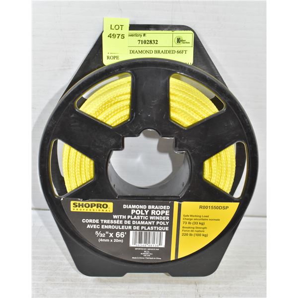 YELLOW  DIAMOND BRAIDED 66FT ROPE