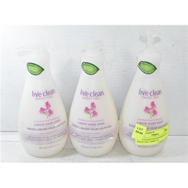 3 LIVE CLEAN LIQUID HAND SOAP: SWEET PEA. 500ML EA