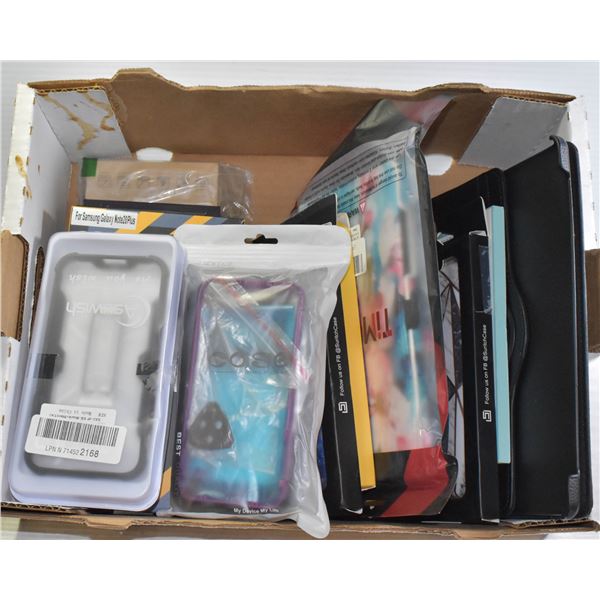 BOX OF VARIOUS NEW SCREEN PROTECTORS AND CASES