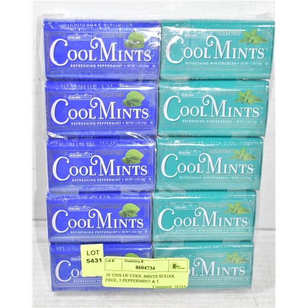 10 TINS OF COOL MINTS SUGAR FREE, 5 PEPPERMINT & 5
