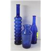 Image 1 : 3 BLUE BOTTLES ONE CRACKLE GLASS