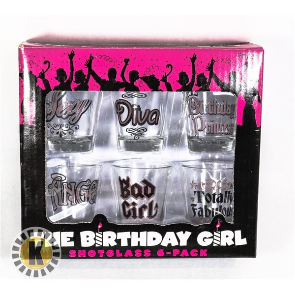 NEW 6PACK SHOT GLASSES. THE BIRTHDAY GIRL
