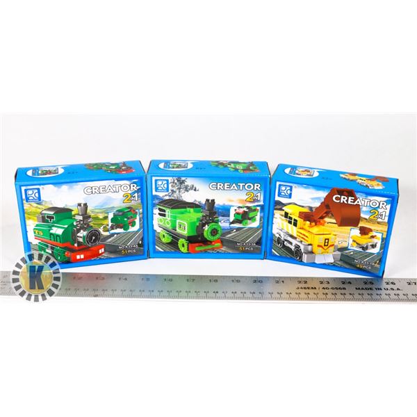 THREE NEW BUILDER SETS TRAIN THEME EACH