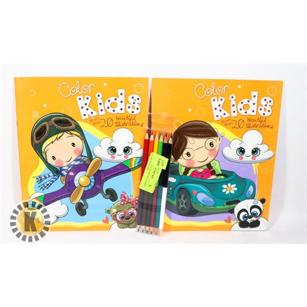 TWO NEW COLOR KIDS COLORING BOOKS WITH 6PK