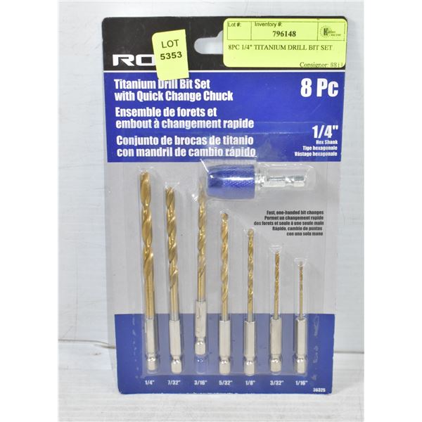 8PC 1/4" TITANIUM DRILL BIT SET