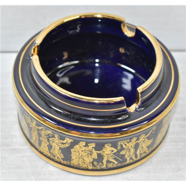 COBALT BLUE AND GOLD VINTAGE ASHTRAY