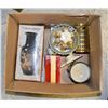 BOX OF ASSORTED ESTATE CANDLES & MISC