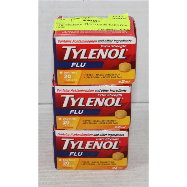 3PK TYLENOL FLU DAY 20 TABS PER BOX