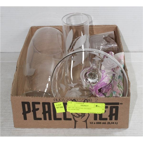 4PC OF CRYSTAL ETCHED GLASSWARE