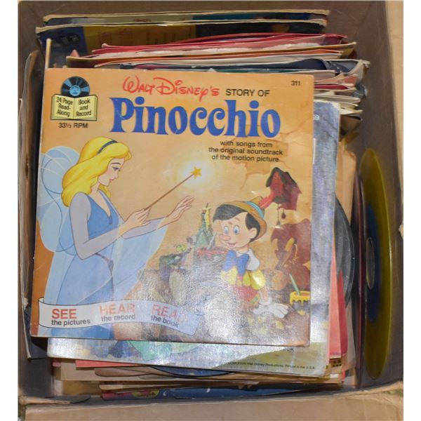 BOX LOT OF 45'S INCL DISNEY, GLASS TIGER, TONS OF