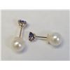 Image 2 : JS72-20 10K YELLOW GOLD TANZANITE & PEARL EARRINGS