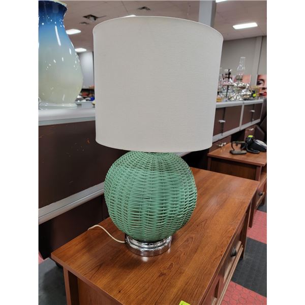 CHROME & WICKER TABLE LAMP APPROX 28" TALL