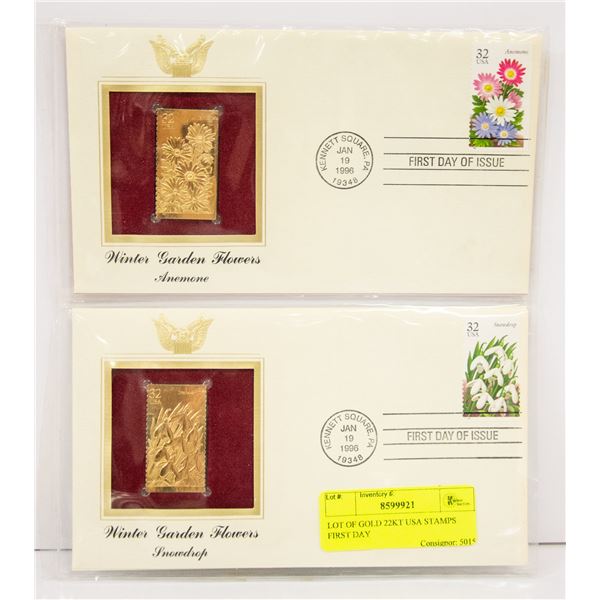 LOT OF GOLD 22KT USA STAMPS FIRST DAY