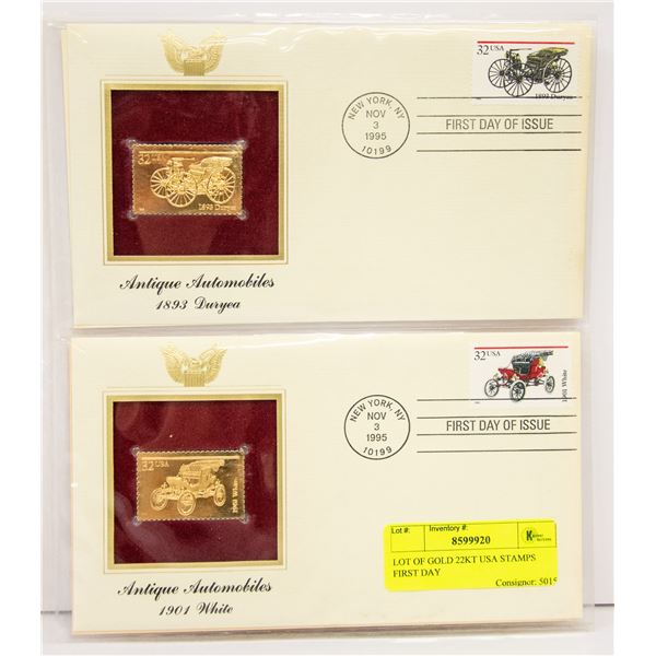 LOT OF GOLD 22KT USA STAMPS FIRST DAY