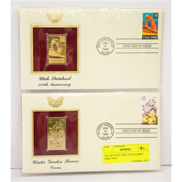 LOT OF GOLD 22KT USA STAMPS FIRST DAY