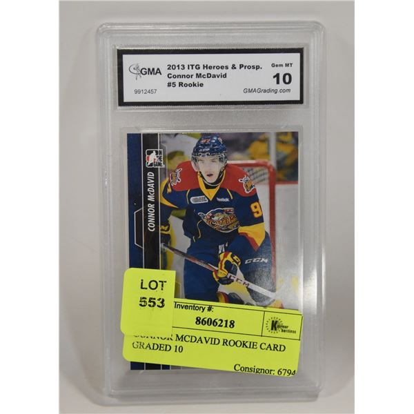 CONNOR MCDAVID ROOKIE CARD GRADED 10