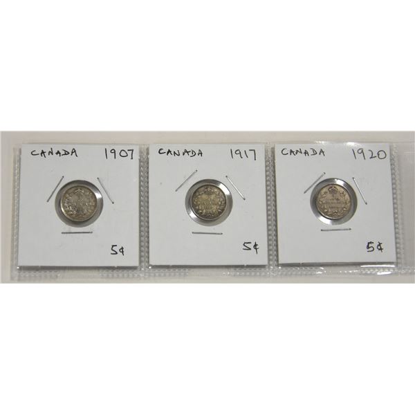 CANADIAN SILVER FIVE CENT COINS