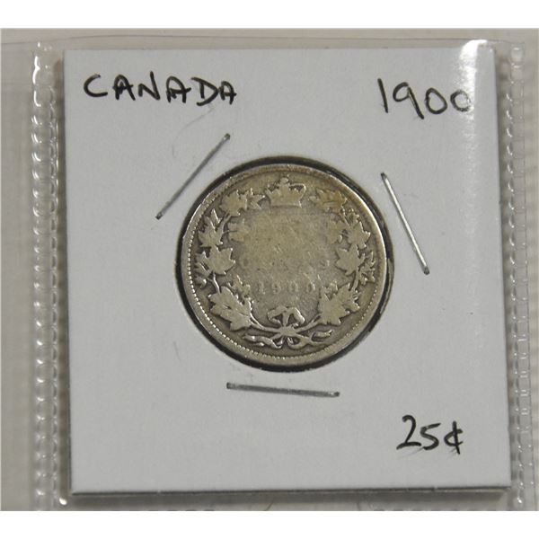 1900 CANADIAN SILVER 25 CENT COIN