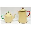 Image 1 : 2 TAN ENAMEL 1950'S TEA POTS HOT WATER DECOR