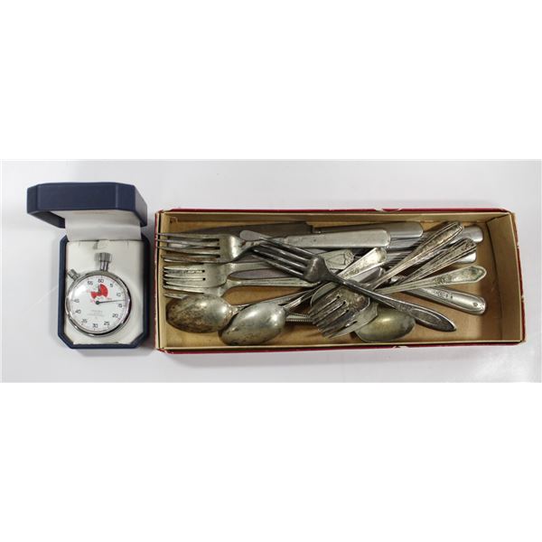 ESTATE ASSORTED SILVERWARE - SOME SILVER PLATED