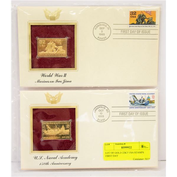 LOT OF GOLD 22KT USA STAMPS FIRST DAY