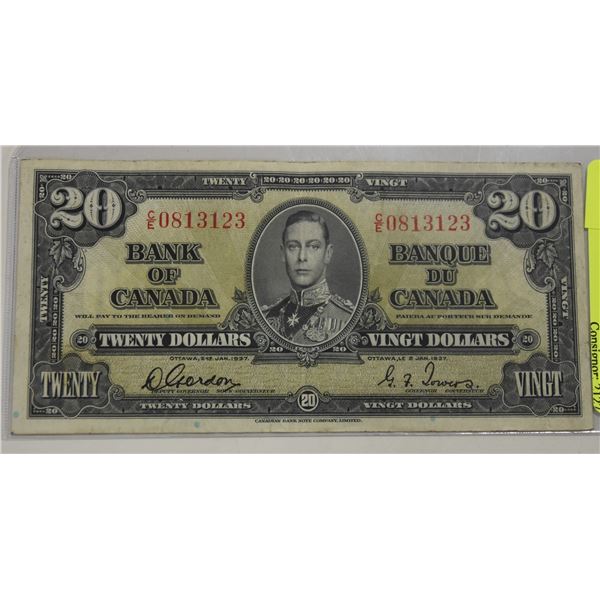 1937 CANADIAN $20 BILL