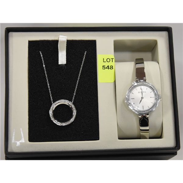 NEW BULOVA LADIES WATCH & PENDANT SET AUTHENTIC