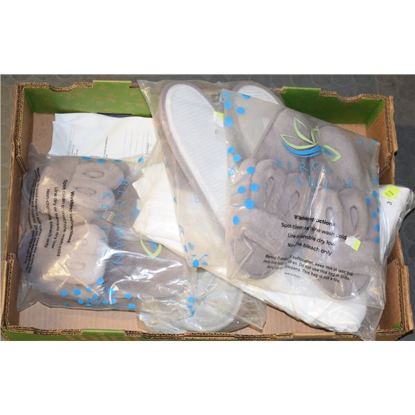 LOT OF 4 NEW SLIPPERS SOLD WITH SHOWER CURTAIN