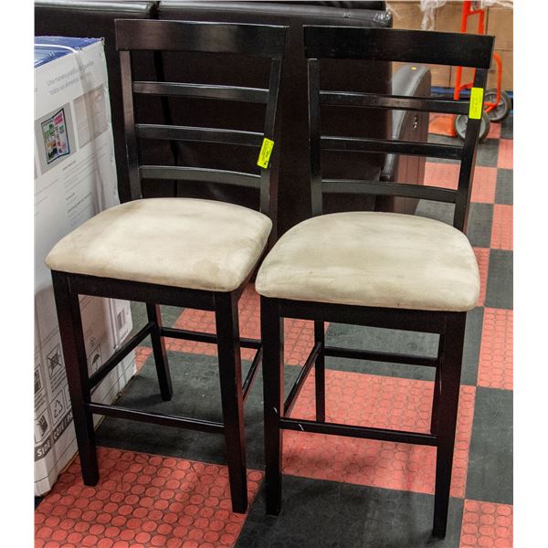 PAIR OF SOLID DARK WOOD PUB-HEIGHT PADDED