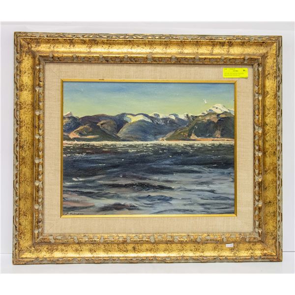1973 OIL ON CANVAS "SEASIDE MOUNTAINS" SIGNED BY