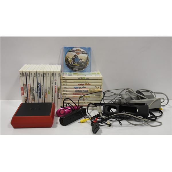 WII CONSOLE CABLES AND LOT OF GAMES