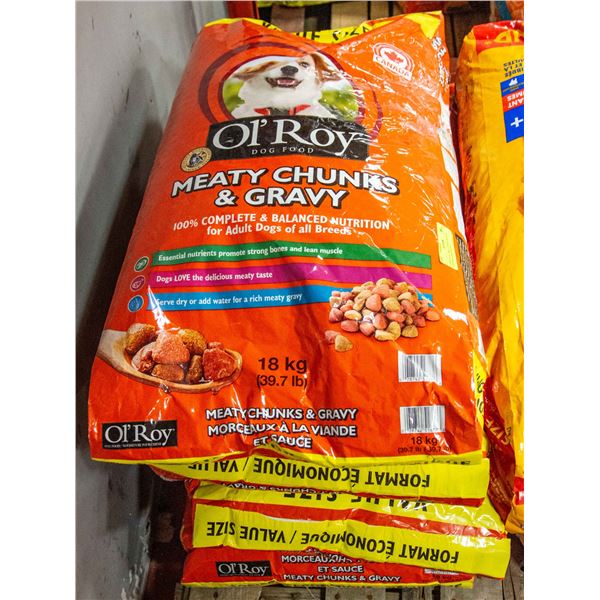 4 BAGS OF 18KG OL'ROY MEATY CHUNKS AND GRAVY