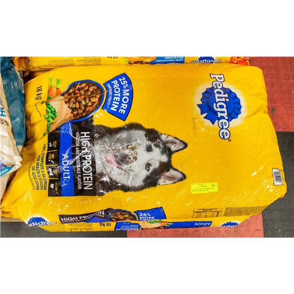 2 BAGS OF 18KG PEDIGREE HIGH PROTEIN CHICKEN AND