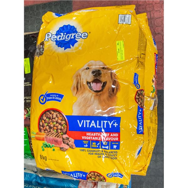 2 BAGS OF 8KG PEDIGREE VITALITY+ HEARTY BEEF AND