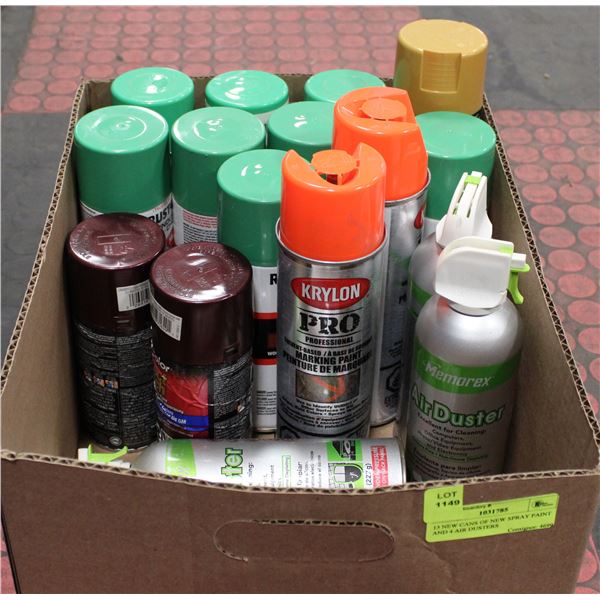 13 NEW CANS OF NEW SPRAY PAINT AND 4 AIR DUSTERS