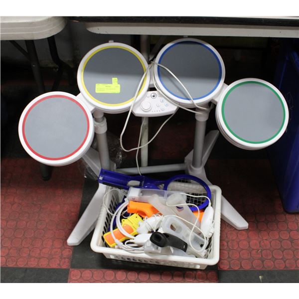 WII DRUM KIT AND ASSORTED ACESSORIES