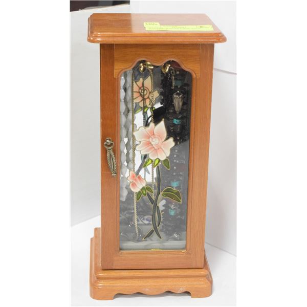 WOODEN JEWLLERY BOX WITH ASSORTED CONTENTS