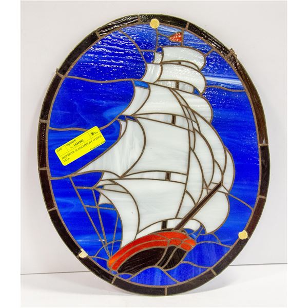 SHIP MOTIF GLASS DISPLAY APPROX 16" TALL
