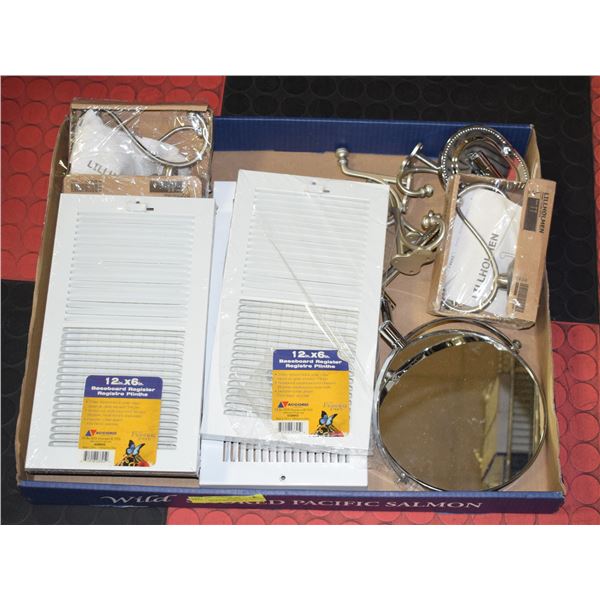 4 NEW BASEBOARD REGISTERS,NEW MAGNIFYING MIRROR+ 2