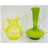 PAIR OF GREEN BLOWN GLASS PITCHERS