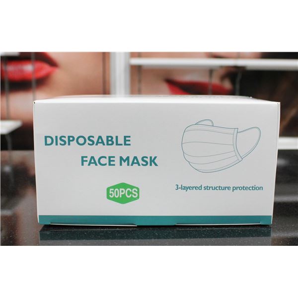 BOX OF 50 DISPOSIBLE FACE MASKS.