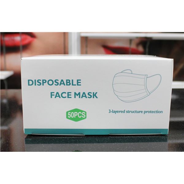 BOX OF 50 DISPOSIBLE FACE MASKS.